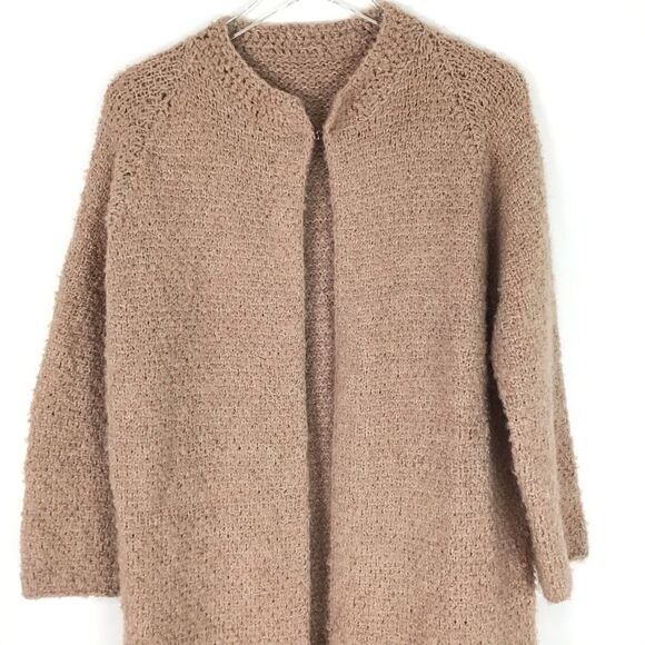 Duster Sweater M Wool Womens Nautral Pink Knit Open Front Cottagecore Hand knit - Picture 9 of 16
